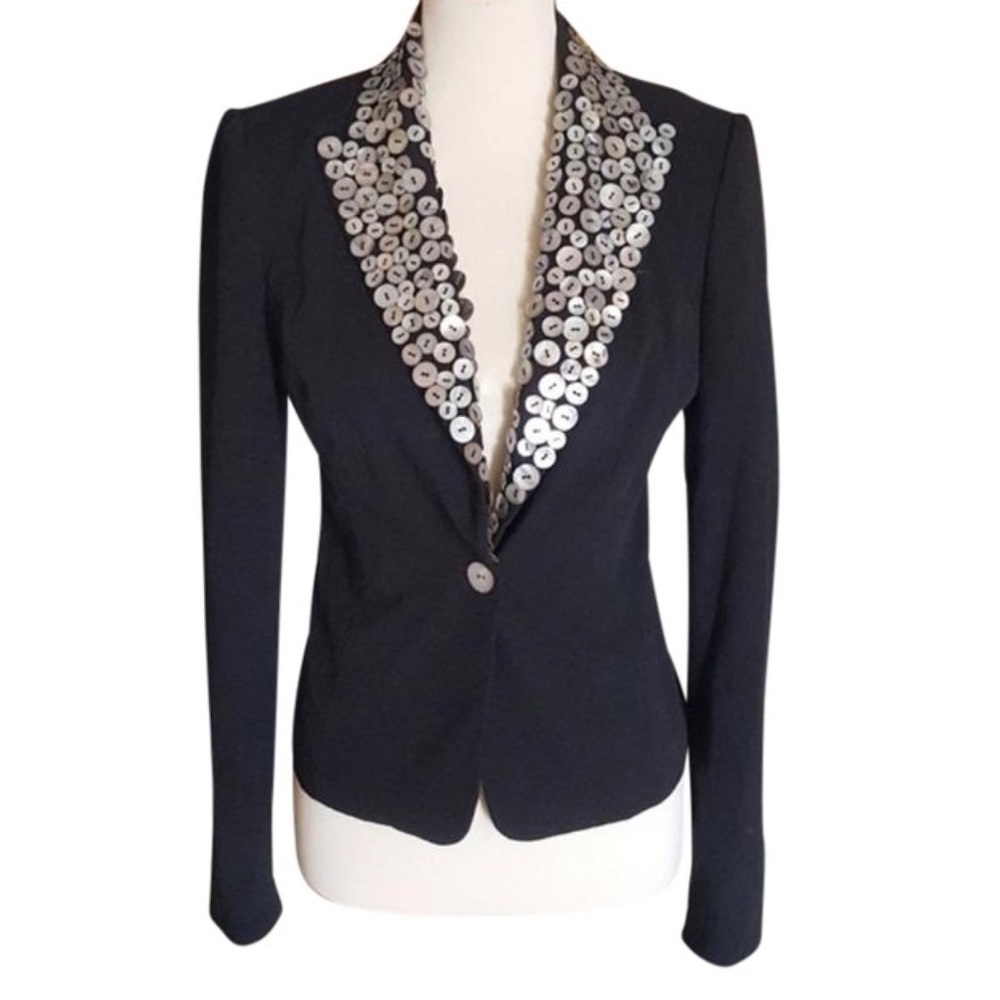 Cache Black Abalone Shell Button Collar Blazer - image 1
